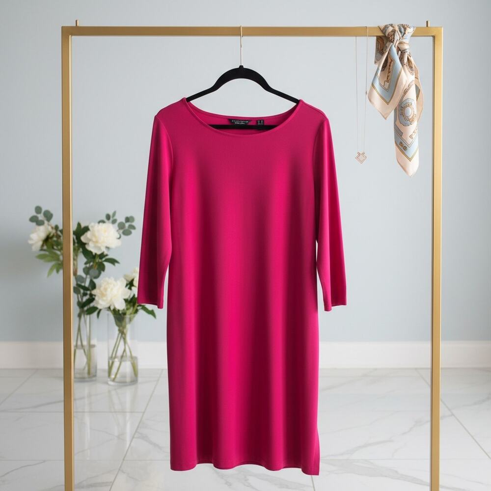 Women's Fuchia Pink Susan Graver Stretchy Sexy Feminine Tunic Top Blouse Size M